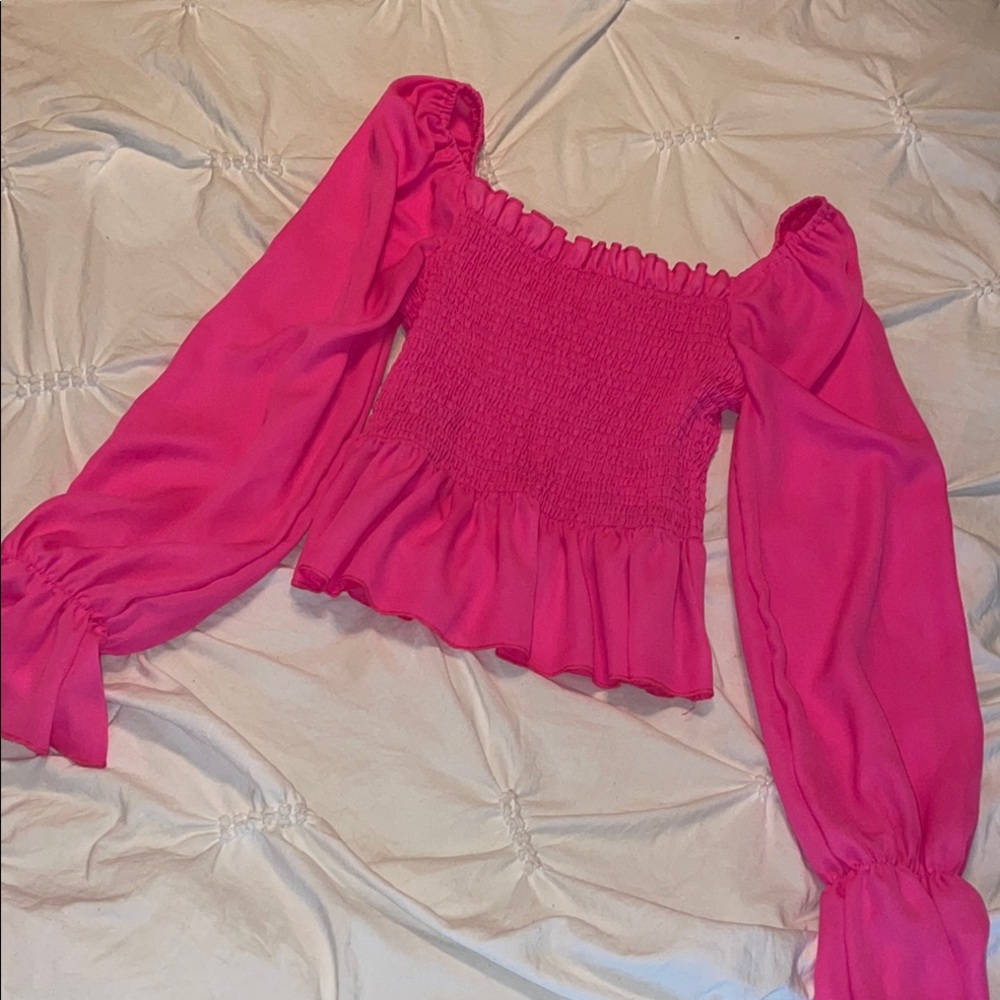Pink Off-Shoulder Smocked Top- SHEIN - size XS